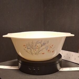 Vintage Pyrex England Blue Iris  Flower casserole dish